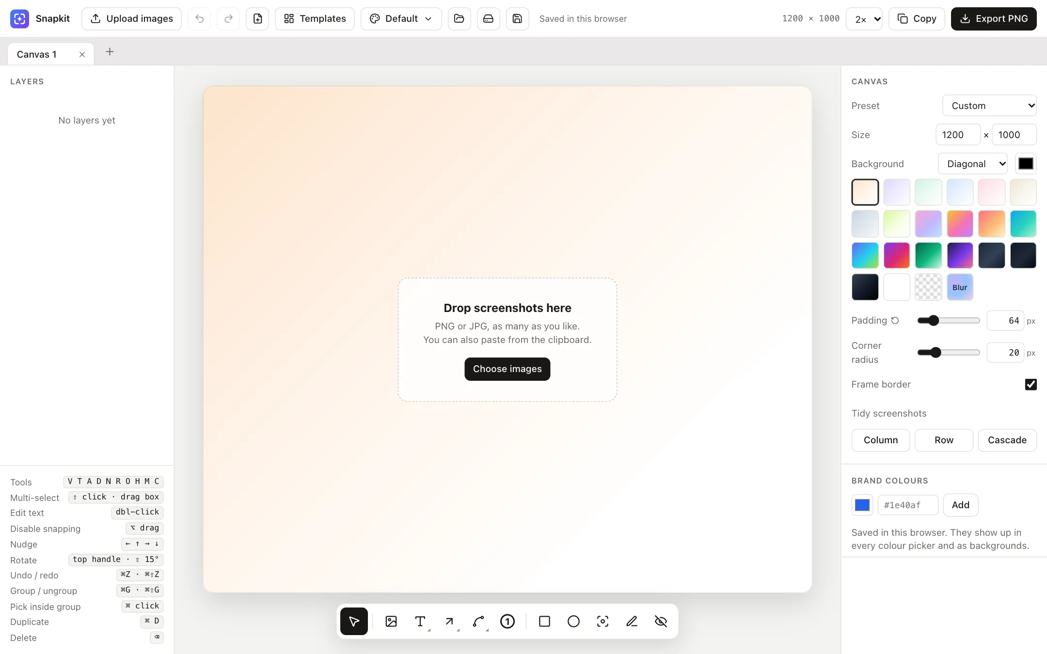 Empty Snapkit canvas inviting you to drop screenshots