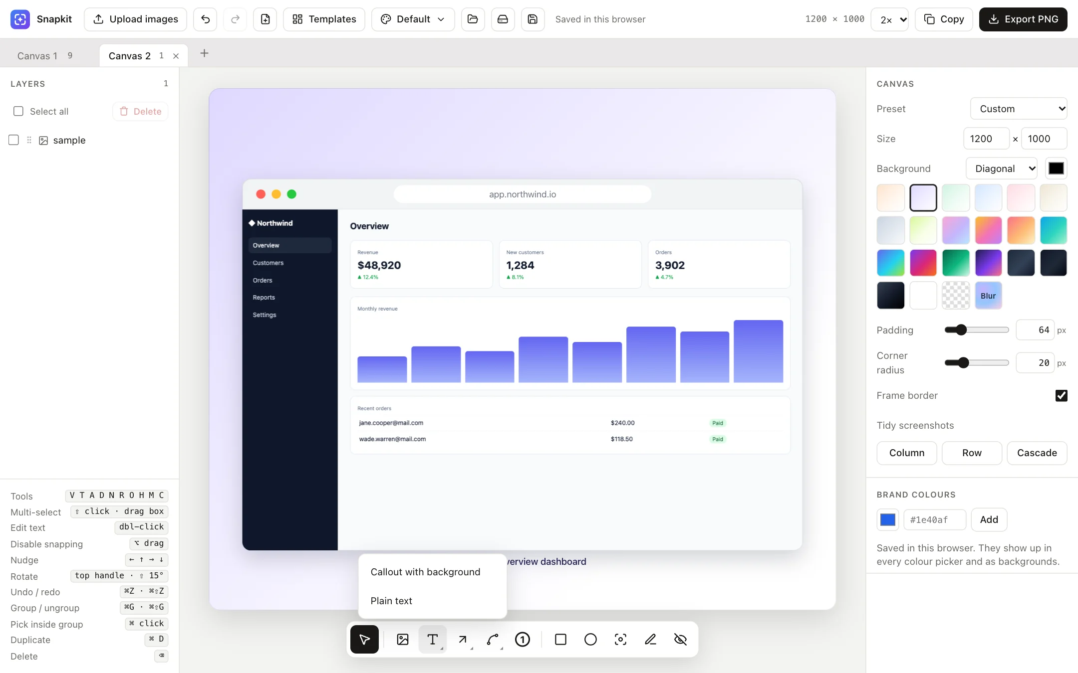 Text menu with callout and plain text options
