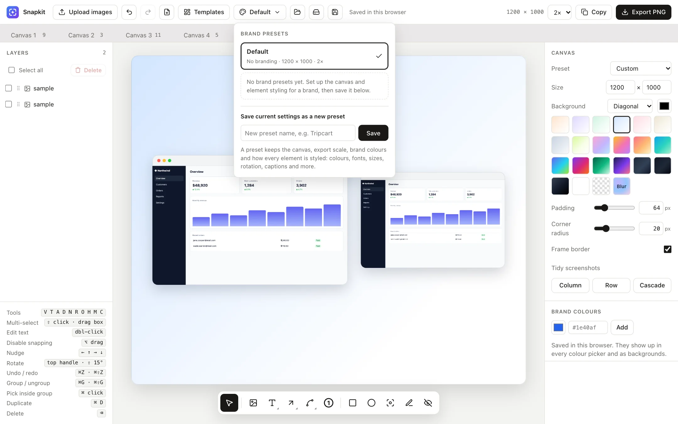 Brand presets menu